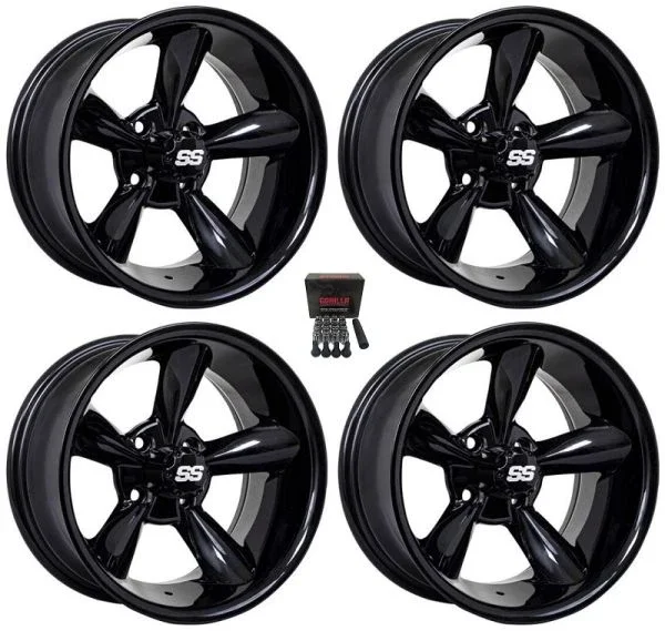 GTW Godfather 14″ Golf Cart Wheels/Rims Black Yamaha