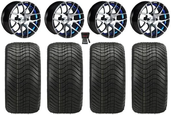 GTW Pursuit 12″ Golf Cart Wheels Blue Elite 215×40-12 Tires Yamaha