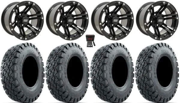 GTW Specter 12″ Golf Wheels Black 22″ Timberwolf A/T Tires E-Z-GO & Club Car