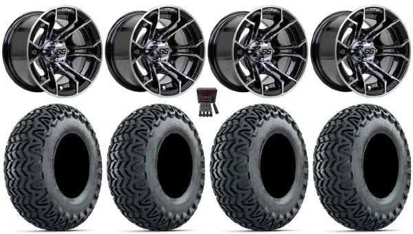 GTW Spyder 10″ Wheels Black/Machined 22″ Predator A/T Tires E-Z-GO & Club Car