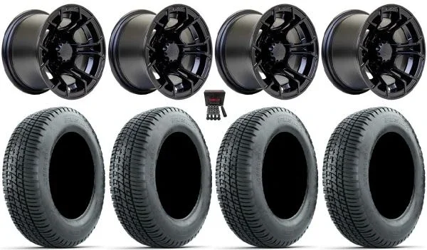 GTW Spyder 10″ Wheels Matte Black 205×50 Fusion Street Tires E-Z-GO & Club Car