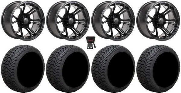 GTW Spyder 12″ Golf Cart Wheels Black 215×50 Cruze Tires E-Z-GO & Club Car