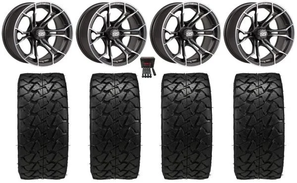 GTW Spyder 12″ Golf Cart Wheels Gray 22″ Trail Fox A/T Tires E-Z-GO & Club Car