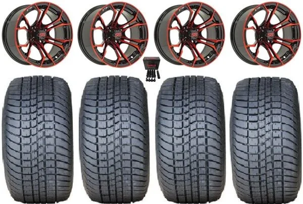 GTW Spyder 12″ Golf Cart Wheels Red 225×35 Lo Pro Tires E-Z-GO & Club Car