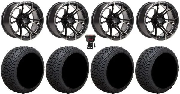 GTW Spyder 14″ Golf Cart Wheels Bronze 205×30 Cruze Tires E-Z-GO & Club Car