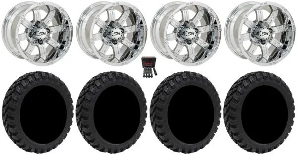 GTW Tempest 14″ Golf Cart Wheels Chrome 23″ Nomad Tires Yamaha