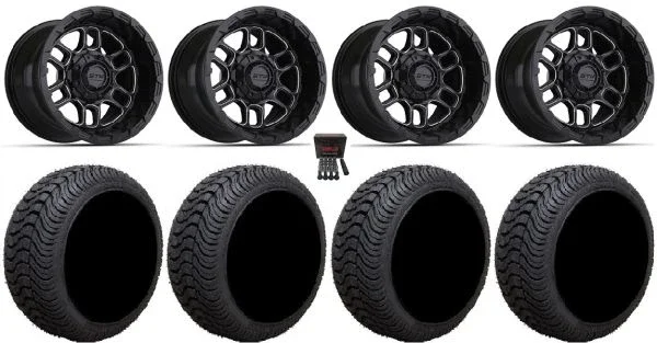 GTW Titan 14″ Golf Wheels Black/Machined 205×30 Cruze Tires E-Z-GO & Club Car