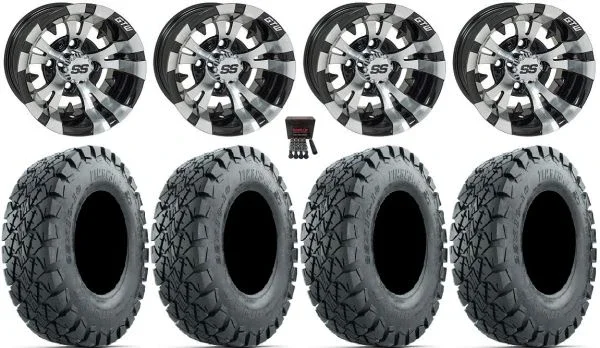 GTW Vampire 12″ Golf Cart Wheels Black 22″ Timberwolf A/T Tires Yamaha