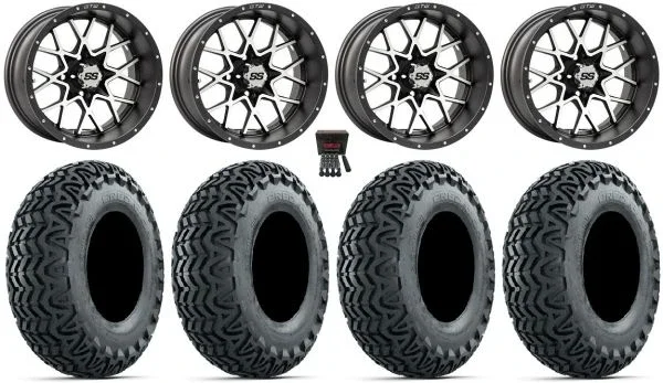 GTW Vortex 2 14″ Golf Cart Wheels Gray 23″ Predator A/T Tires E-Z-GO & Club Car