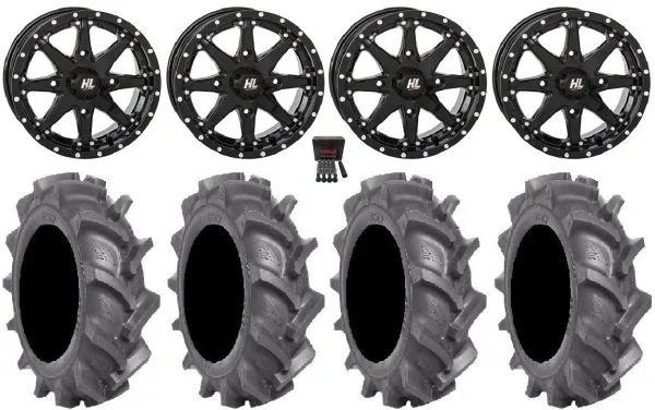 High Lifter HL10 14″ Wheels Black 28″ BKT AT 171 Tires Honda Rincon Yamaha Rhino Kawasaki Brute Force Suzuki KingQuad
