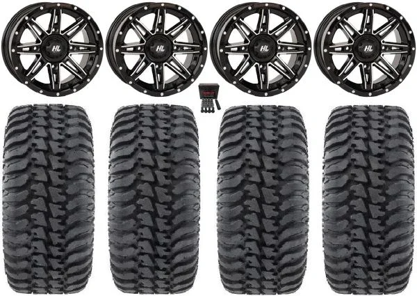 High Lifter HL22 14″ Wheels Machined 32″ Regulator Tires Kawasaki Mule Pro FXT KRX / Yamaha Wolverine RMAX / YXZ 2019+