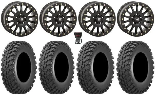 High Lifter HL24 Beadlock 15″ Wheels Black 32″ Cross Trail Tires Polaris RZR Turbo R & Pro R Ranger 1500 Xpedition