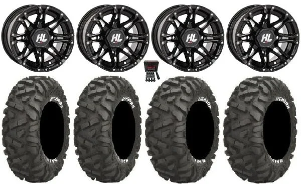 High Lifter HL3 12″ Wheels Black 27″ BigHorn Tires Honda Foreman Rancher SRA