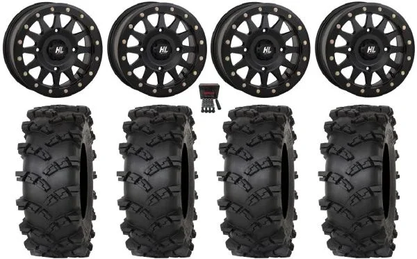 High Lifter HLA1 Bdlk 15″ Wheels Bk 35″ Outlaw M/T Tires Can-Am Commander Maverick Renegade Outlander Defender