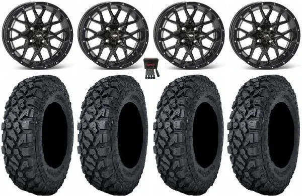 ITP Hurricane 14″ Wheels Black 28″ Klever X/T Tires Sportsman 550 850 1000