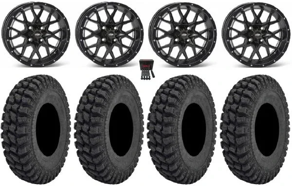 ITP Hurricane 14″ Wheels Black 28″ Warrior AT Tires Can-Am Maverick X3 / Honda Pioneer 1000 / Talon
