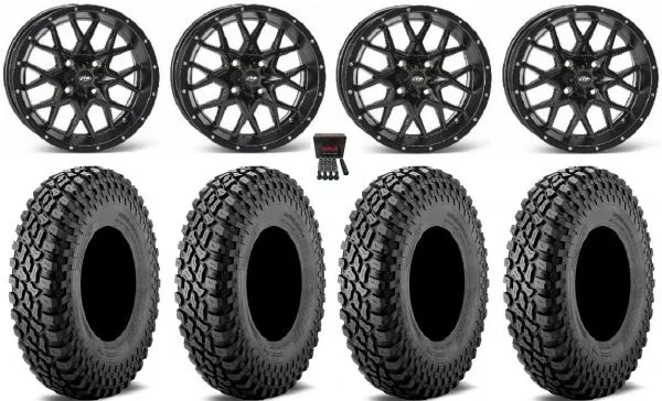ITP Hurricane 14″ Wheels Black 32″ Incursion A/T Tires Kawasaki Mule Pro FXT KRX / Yamaha Wolverine RMAX / YXZ 2019+