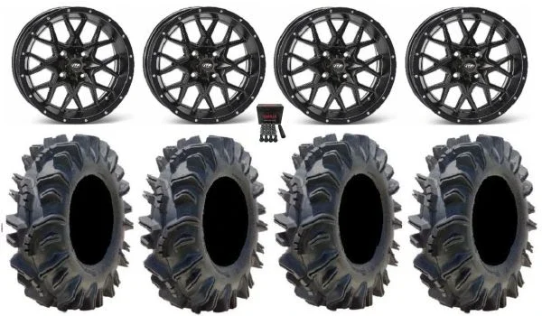 ITP Hurricane 14″ Wheels Blk 29.5″ Terminator Tires Yamaha Viking Wolverine YXZ1000R CFMoto ZForce 950 UForce 1000