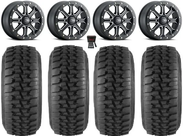 ITP Inertia Bdlk 15″ Wheels Bk +40mm 33″ Desert Series Tires Polaris Sportsman / RZR / Ranger