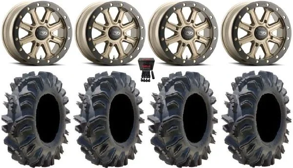 ITP Inertia Beadlock 15″ Wheels Bronze +40mm 34″ Terminator Tires Can-Am Commander Maverick Renegade Outlander Defender