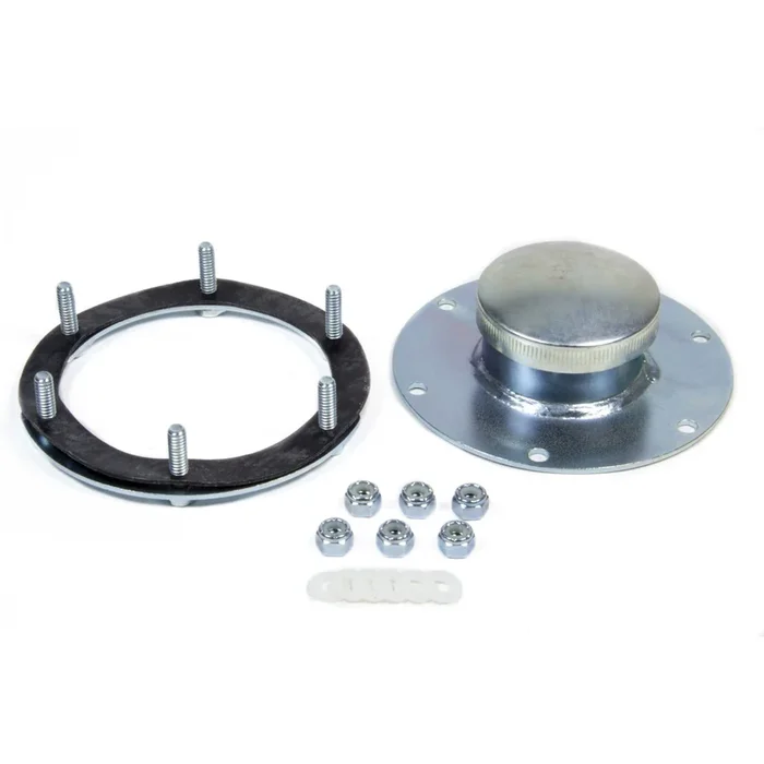 Jaz Products Dragster Fuel Cell Filler Plate Vented Twist Lock Cap Flat Mount Straight Neck – 6-Bolt Flange – 1-3/4 ” Long