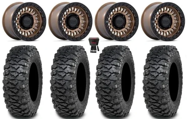KMC Aztec Beadlock 15″ Wheels Bronze +0mm 32″ Savage XT Tires Can-Am Commander Maverick Renegade Outlander Defender
