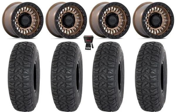 KMC Aztec Beadlock 15″ Wheels Bronze +0mm 33″ Chicane LT Tires Can-Am Maverick X3 / Honda Pioneer 1000 / Talon