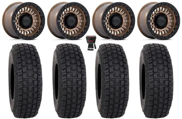 KMC Aztec Beadlock 15″ Wheels Bronze +38mm 32″ RX600 Tires Can-Am Commander Maverick Renegade Outlander Defender