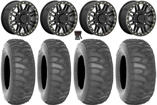 KMC Cage Beadlock 15″ Wheels Black 31″ SS360 Tires Can-Am Commander Maverick Renegade Outlander Defender