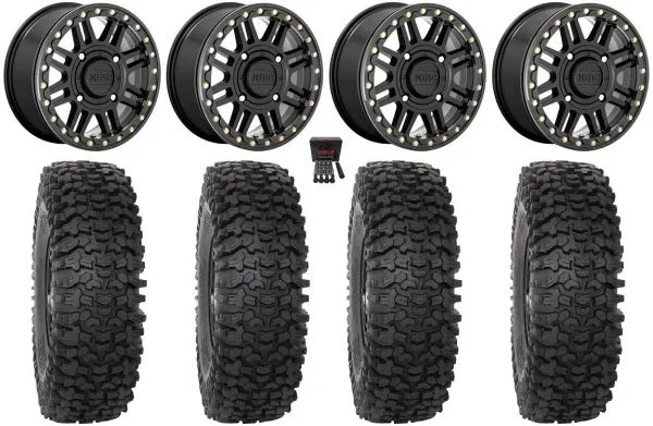 KMC Cage Beadlock 15″ Wheels Black 35″ RC500 Tires Can-Am Commander Maverick Renegade Outlander Defender