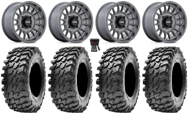 KMC Impact 15″ Wheels Anthracite 30″ Rampage Tires Can-Am Commander Maverick Renegade Outlander Defender