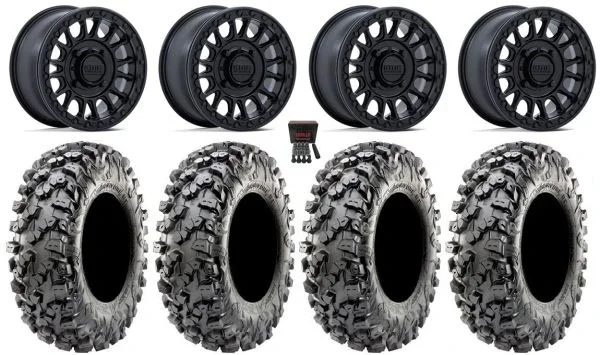KMC Impact 15″ Wheels Black +10mm 32″ Carnivore R/T Tires Polaris Sportsman / RZR / Ranger