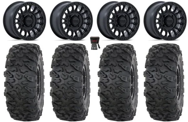 KMC Impact 15″ Wheels Black +10mm 35″ Roctane T4 Tires Polaris Sportsman / RZR / Ranger