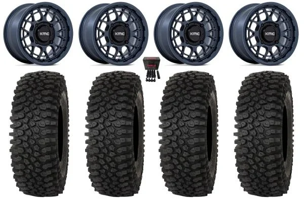 KMC Technic 15″ Wheels Blue 35″ Roctane STX Tires Can-Am Commander Maverick Renegade Outlander Defender