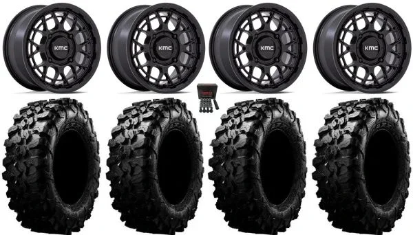 KMC Technic 15″ Wheels Matte Black 33″ Carnivore Tires Can-Am Commander Maverick Renegade Outlander Defender