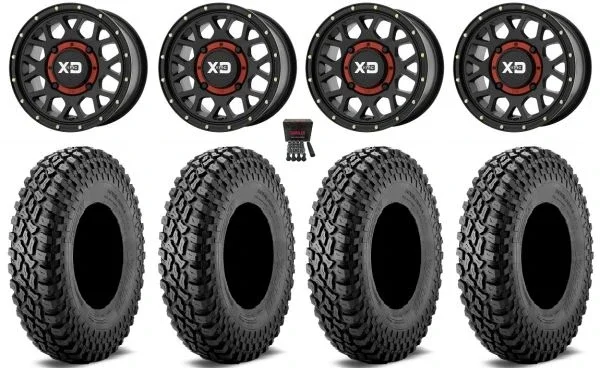 KS135 Grenade 14″ Wheels Bk +38mm 28″ Incursion A/T Tires Kawasaki Mule Pro FXT KRX / Yamaha Wolverine RMAX / YXZ 2019+