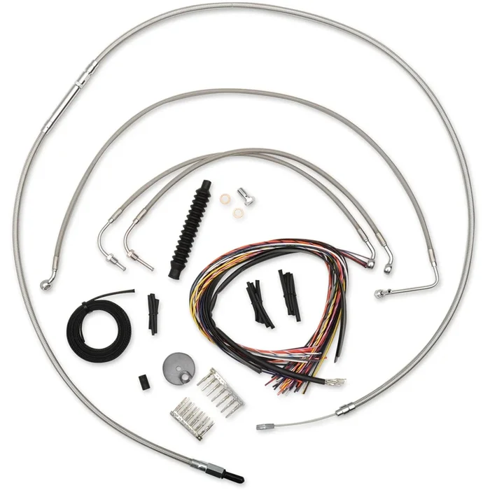 LA CHOPPERS 0610-1204 LA-8011KT2-16 Complete Stainless Braided Handlebar Cable/Brake Line Kit — Cable Kit – 15 ” – 17 ” Handlebars – Stainless