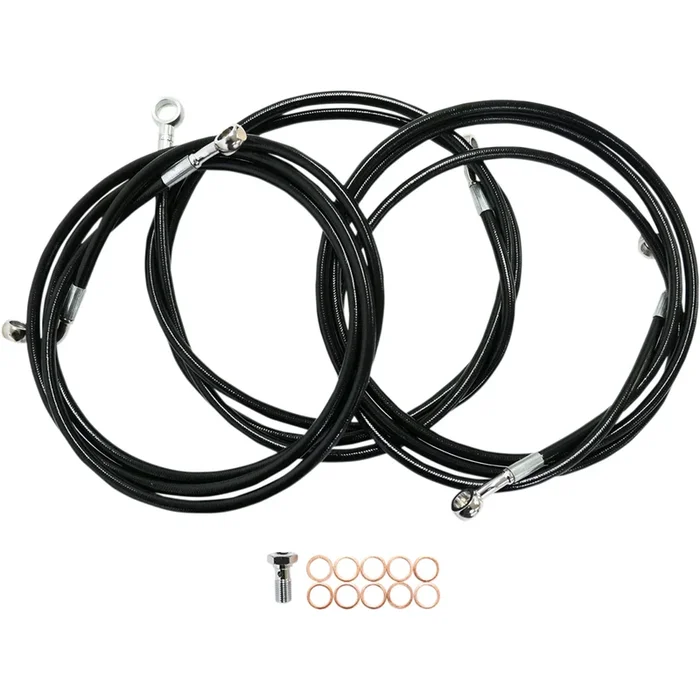 LA CHOPPERS 1741-3906 LA-8052B13B Black Braided Brake Line Kit – 12 ” – 14 ” Ape Hanger Handlebars – Black