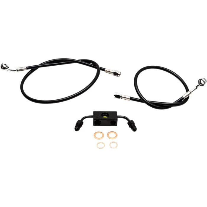 LA CHOPPERS 1741-4638 LA-8211B13B Black Braided Brake Line Kit – 12 ” – 14 ” Ape Hanger Handlebars – Black