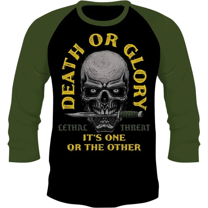 LETHAL THREAT 3030-21595 LT20900XXL Death or Glory T-Shirt Death or Glory 3/4 Sleeve T-Shirt – Black/Olive – 2XL
