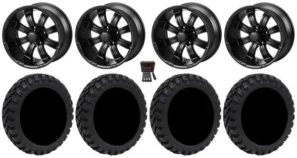 LSI Casino 15″ Golf Cart Wheels Matte Black 23″ Nomad Tires E-Z-GO & Club Car