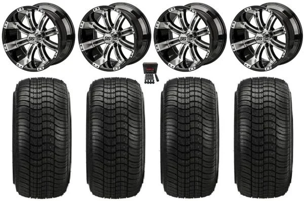 LSI Casino 15″ Golf Wheels Black/Machined 205×35 Elite Tires Yamaha