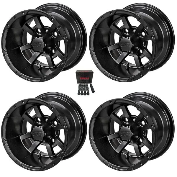 LSI Maltese Cross 10″ Golf Cart Wheels/Rims Matte Black Yamaha