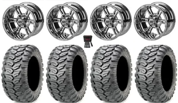LSI Raptor 12″ Golf Cart Wheels Mirror 23″ Ceros Tires Yamaha