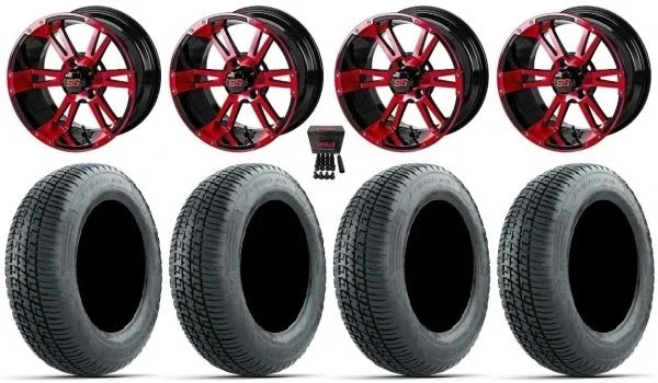 LSI Raptor 12″ Golf Wheels Black/Red 215×50 Fusion S/R Tires Yamaha