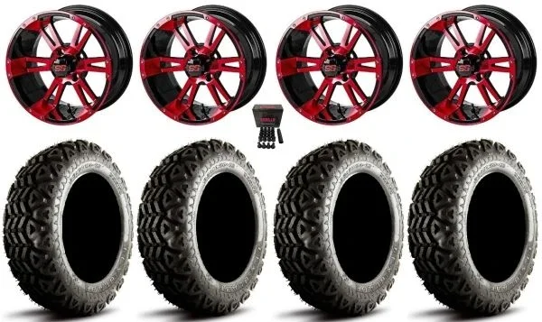 LSI Raptor 12″ Golf Wheels Black/Red 23″ Street Blade Tires E-Z-GO & Club Car