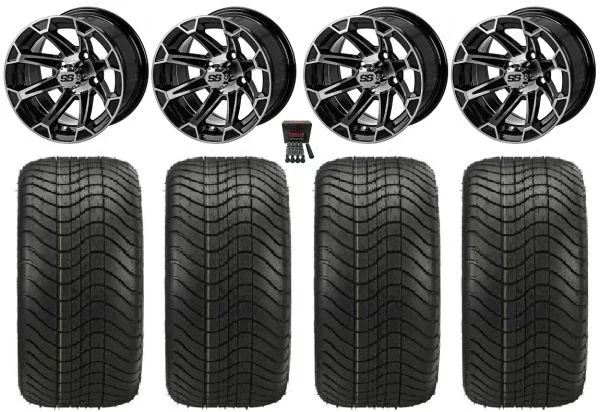 LSI Viking 12″ Golf Wheels Bk/Machined Elite 215×40-12 Tires E-Z-GO & Club Car