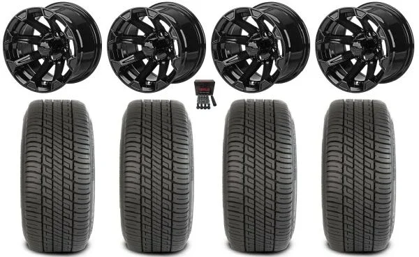 LSI Viking 12″ Golf Wheels Gloss Black 215×35 Deli Tires E-Z-GO & Club Car