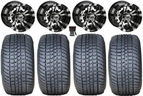 LSI Warlock 10″ Black Golf Wheels 205×50-10 Pro Rider Tires Yamaha
