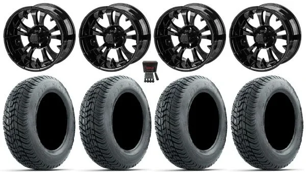 LSI Warlock 10″ Golf Wheels Gloss Black 205×50 Mamba Street Tires Yamaha